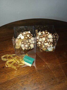 2 NEW Living Quarters Kissing Ball Gold Sugar Coated Look Pears 5" Circular Hang